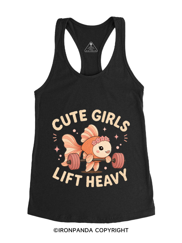 CUTE GIRLS LIFT HEAVY FISH Gym Racerback Tank