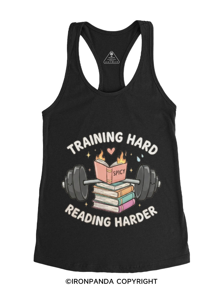 TRAINING HARD READING HARDER Gym Racerback Tank