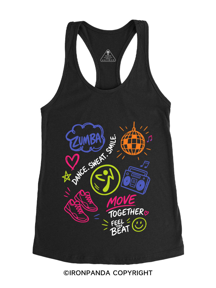 DANCE, SWEAT. SMILE. MOVE TOGETHER FEEL THE BEAT ZUMBA Gym Racerback Tank