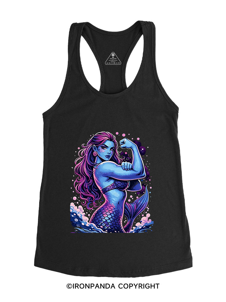 STRONG MERMAID SHOWS OFF BICEPS Gym Racerback Tank