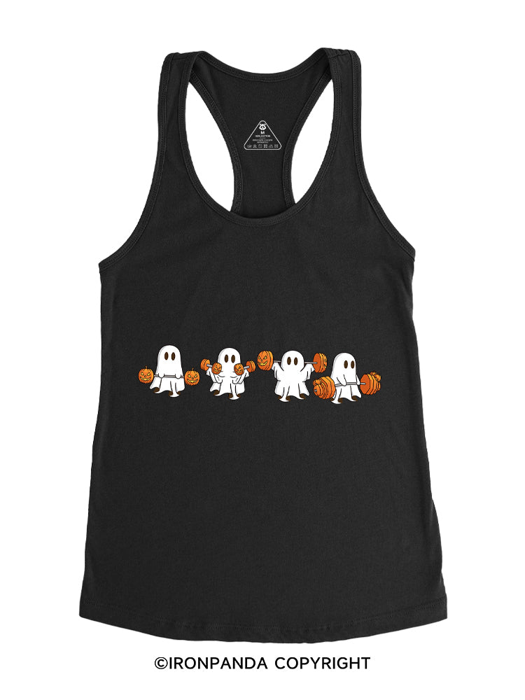 WEIGHT LIFTING GHOSTS FUNNY FITNESS Gym Racerback Tank