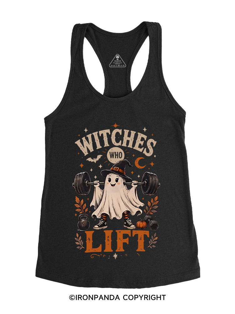 WITCHES WHO LIFT GHOST HALLOWEEN GYM Gym Racerback Tank