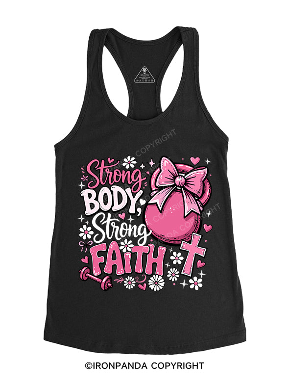 strong body strong faith Gym Racerback Tank