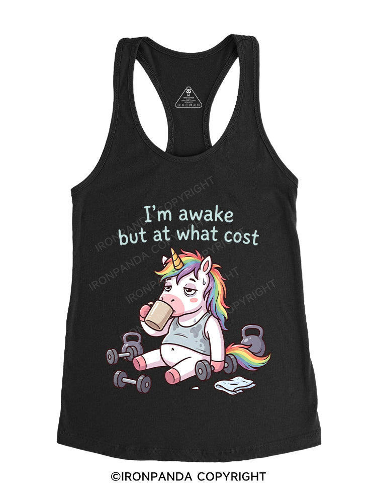 I’m awake but at what cost Gym Racerback Tank