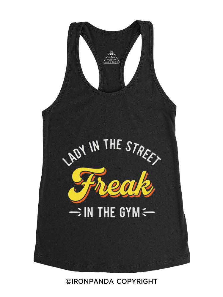 LADY IN THE STREET FREAK IN THE GYM Gym Racerback Tank