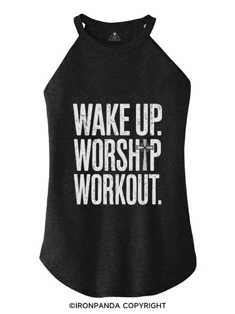 WAKE UP WORSHIP WORKOUT JESUS ROCKER COTTON TANK