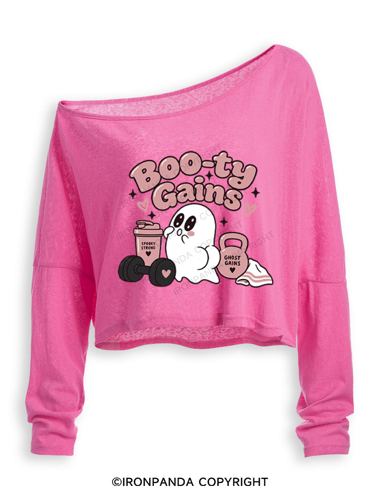 Boo-ty Gains Ghost Off Shoulder Long Sleeve Crop Top