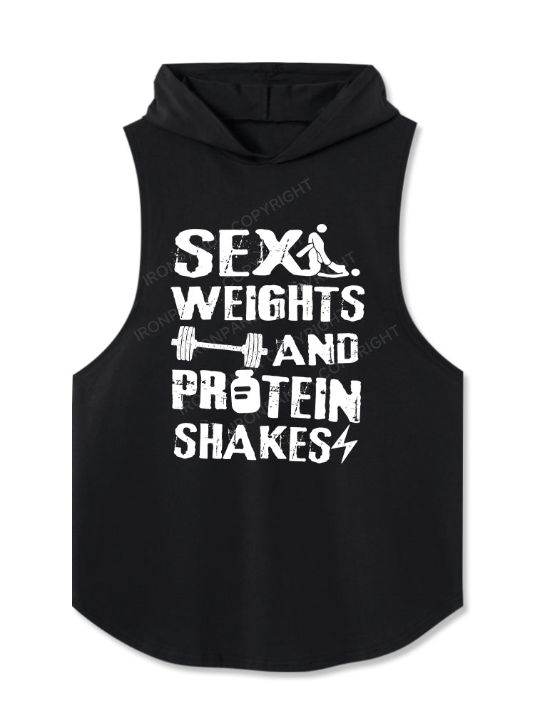 SEX WEIGHTS & PROTEIN SHAKES Washed Hooded Tank