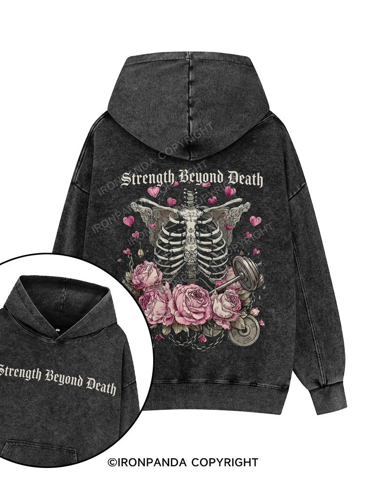 STRENGTH BEYONO DEATH Printed Washed Gym Hoodie