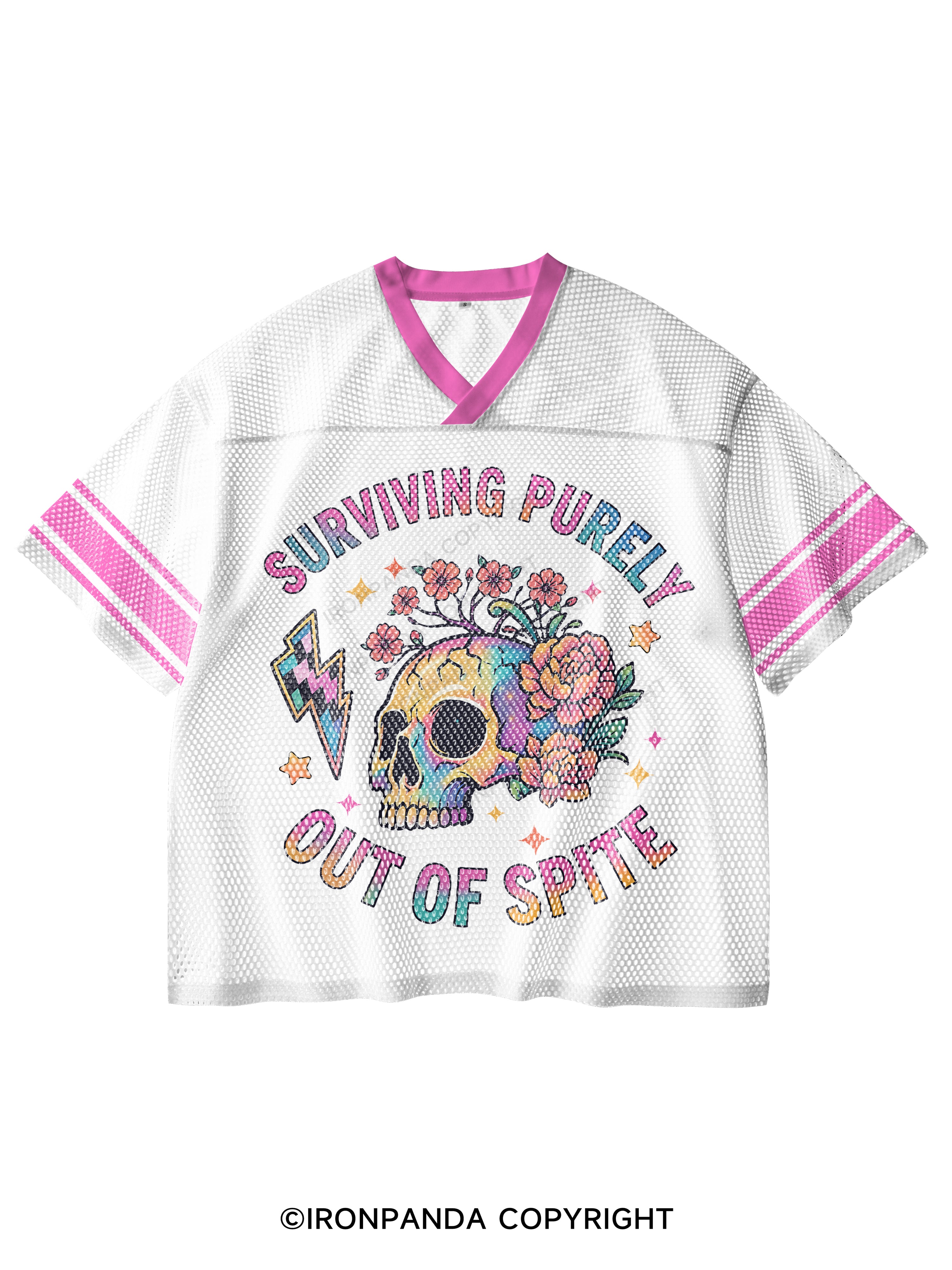 SURVIVING PURELY OUT OF SPITE V-Neck Open Hole Mesh Top