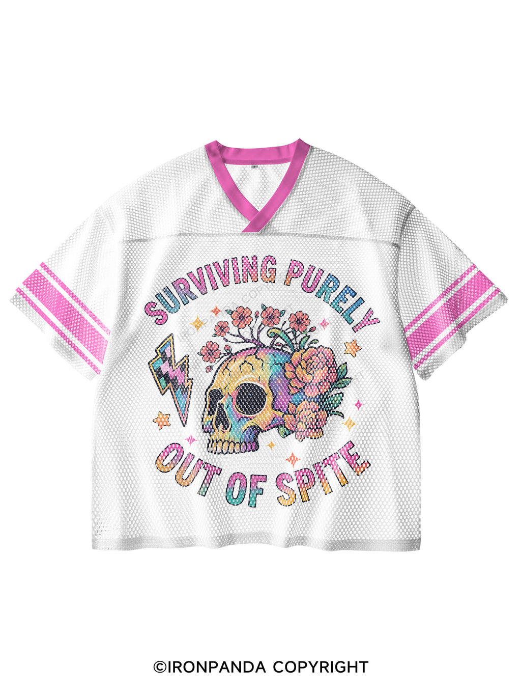 SURVIVING PURELY OUT OF SPITE V-Neck Open Hole Mesh Top