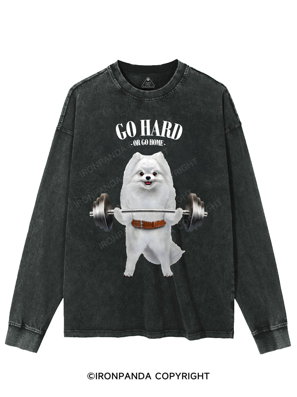 Pomeranian Weightlifting WASHED LONG SLEEVE SHIRT