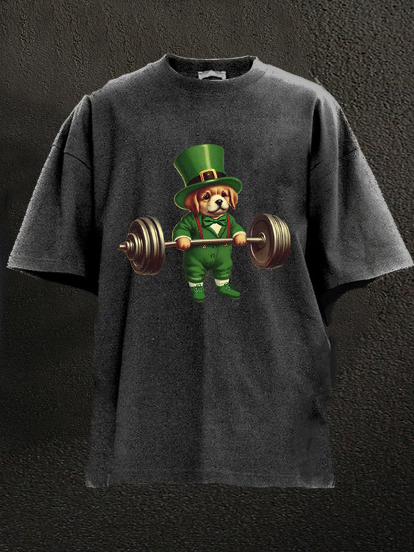 St patrick's day weightlifting dog Washed Gym Shirt