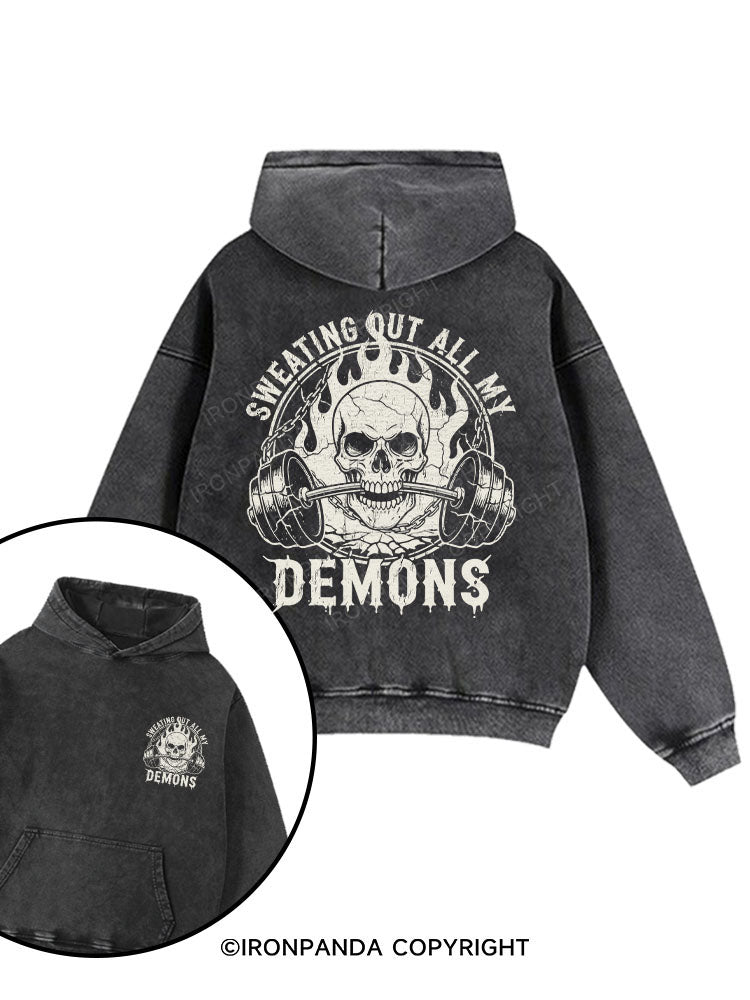 Sweating Out All My Demons Printed Washed Gym Hoodie