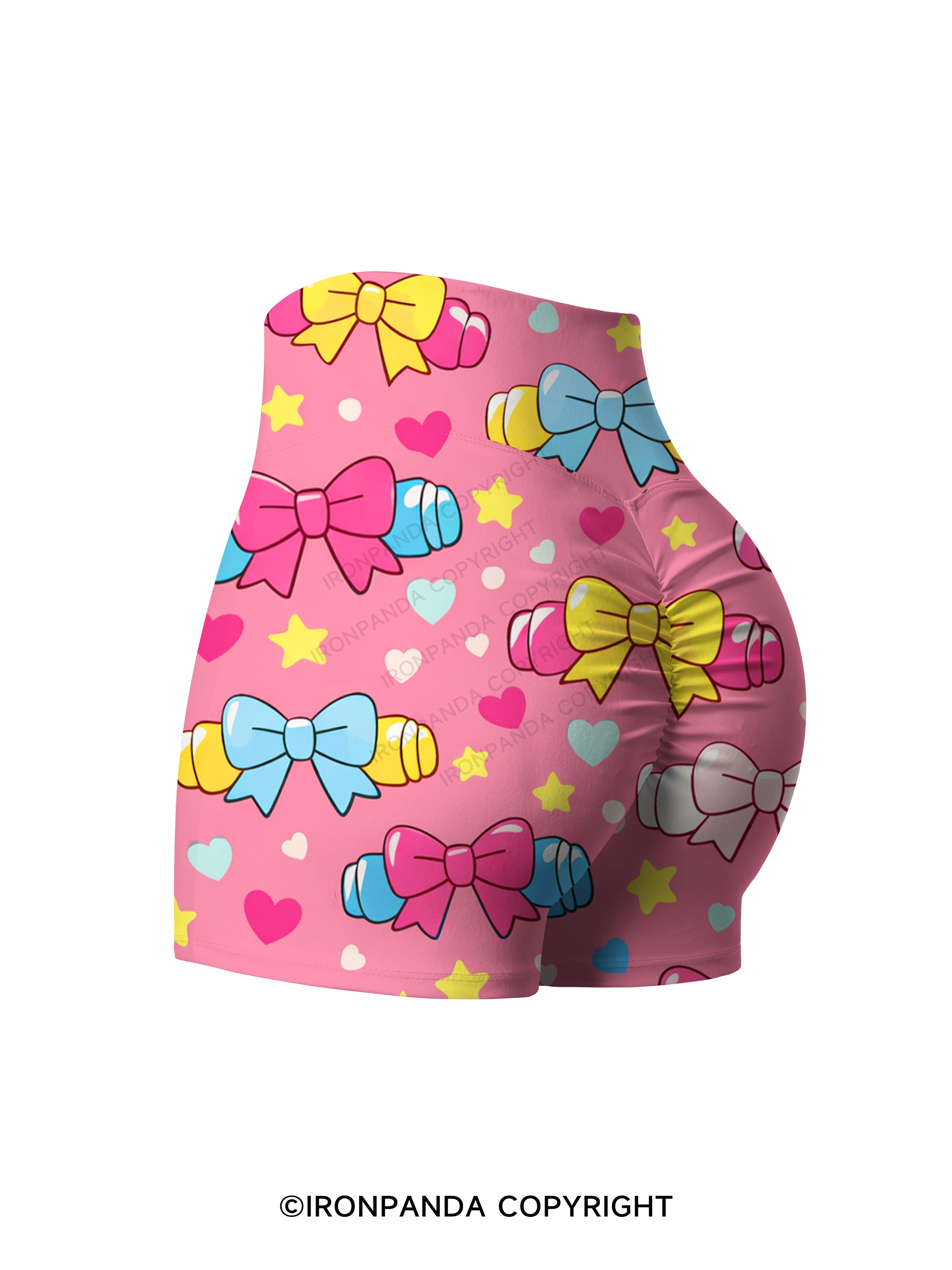Sweet Pump Bow Dumbbell Printed Yoga Shorts