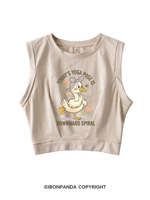 TODAY’S YOGA POSE IS DOWNWARD SPIRAL SLEEVELESS CROP TOPS