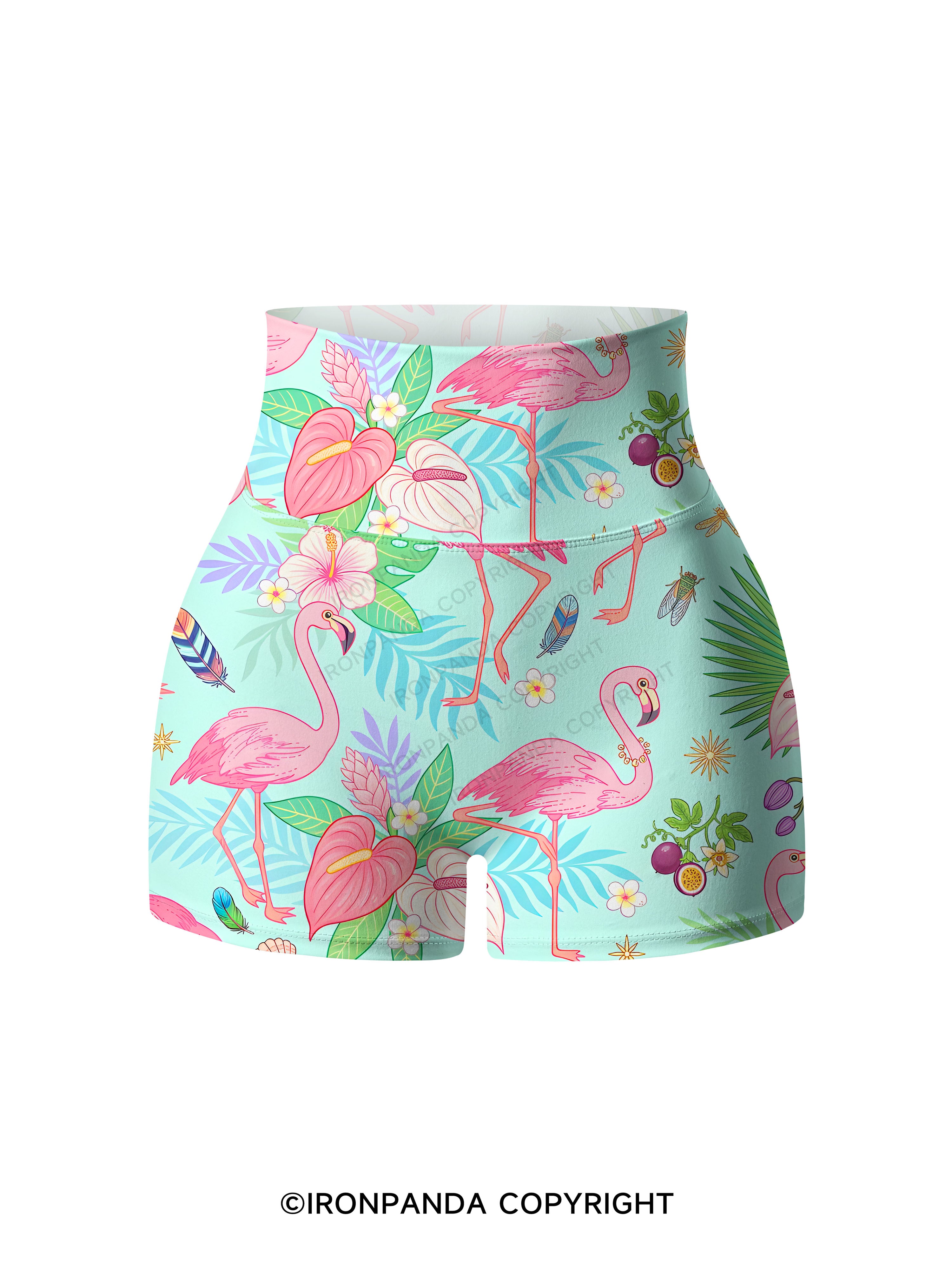 Tropical Flamingo Printed Yoga Shorts