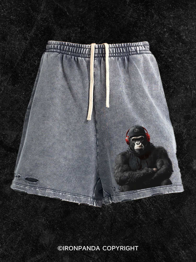 Orangutan with headphones Washed Gym Shorts