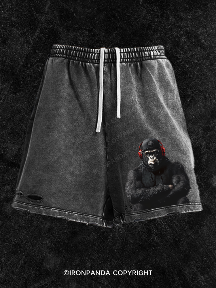 Orangutan with headphones Washed Gym Shorts