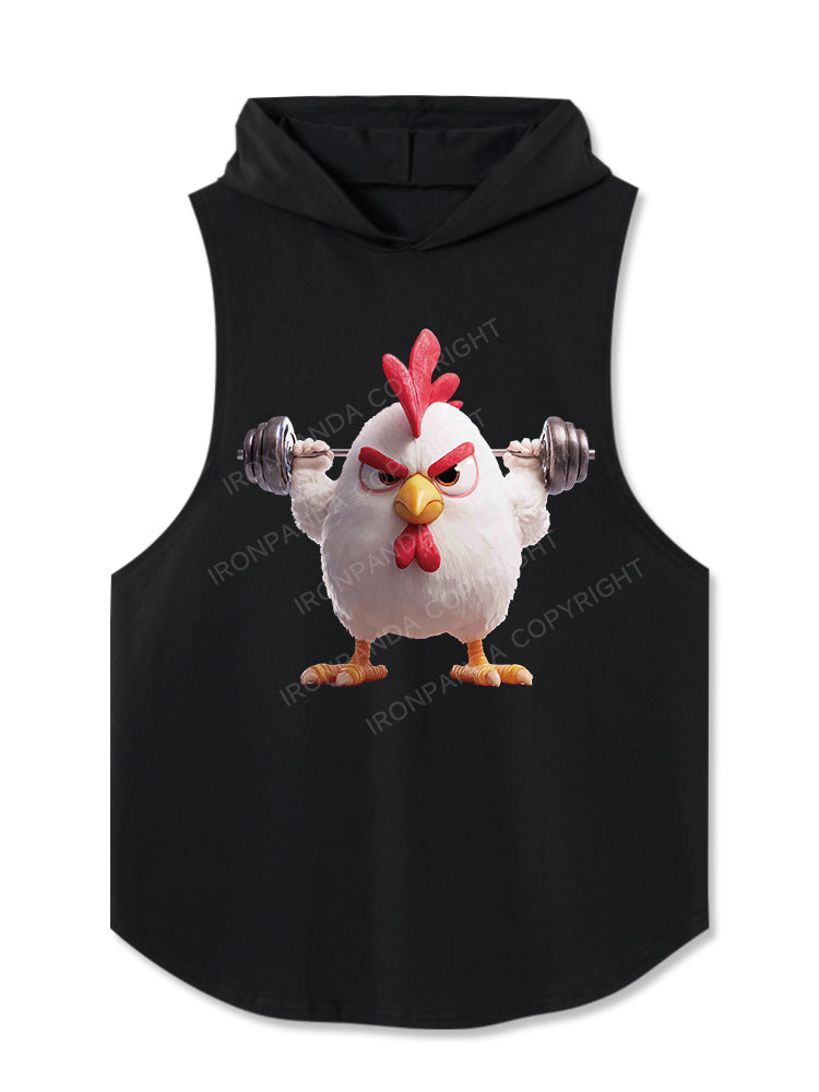 Weightlifting White Leghorn Chicken Hooded Tank