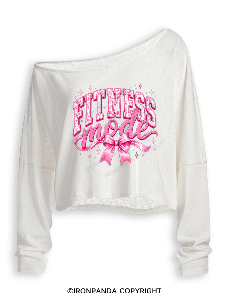 FITNESS MODE PINK GYM Off Shoulder Long Sleeve Crop Top