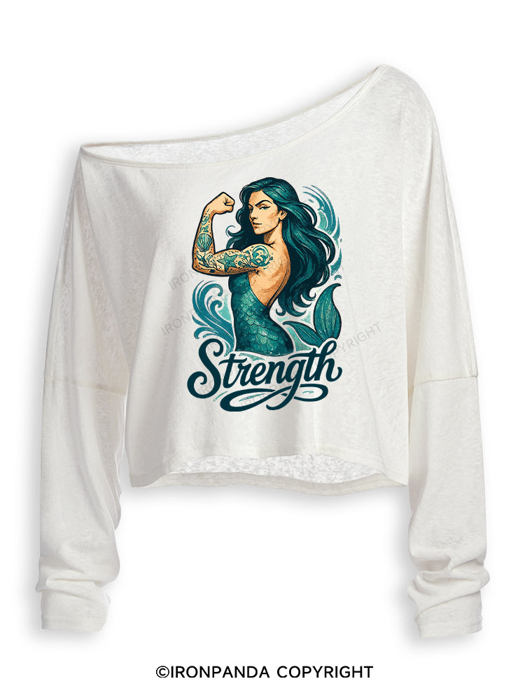STRENGTH MUSCLE MERMAID Off Shoulder Long Sleeve Crop Top