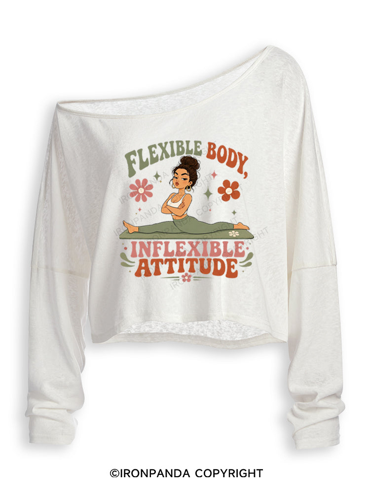 FLEXIBLE BODY, INFLEXIBLE ATTITUDE Off Shoulder Long Sleeve Crop Top