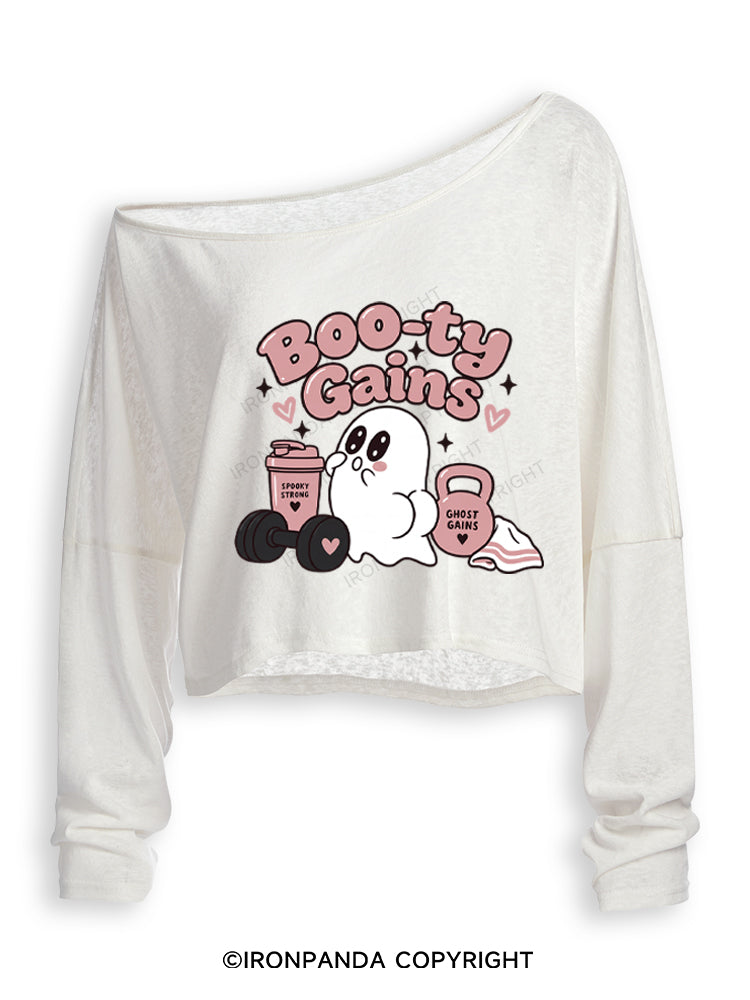 Boo-ty Gains Ghost Off Shoulder Long Sleeve Crop Top