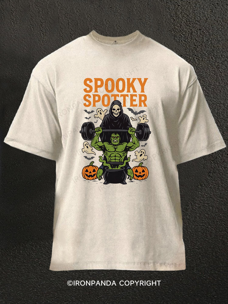 Spooky Spotter Skeleton Halloween Washed Gym Shirt
