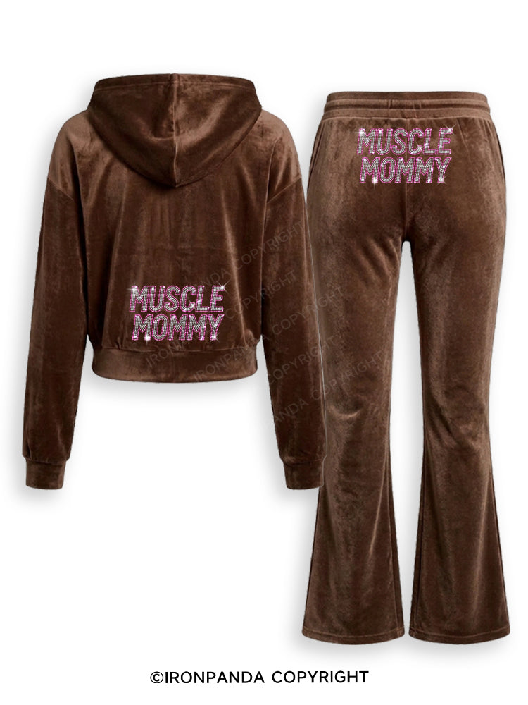 MUSCLE MOM Rhinestone Velvet Tracksuit Set