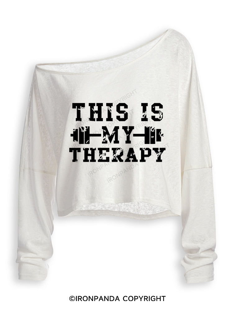 THIS IS MY THERAPY Off Shoulder Long Sleeve Crop Top