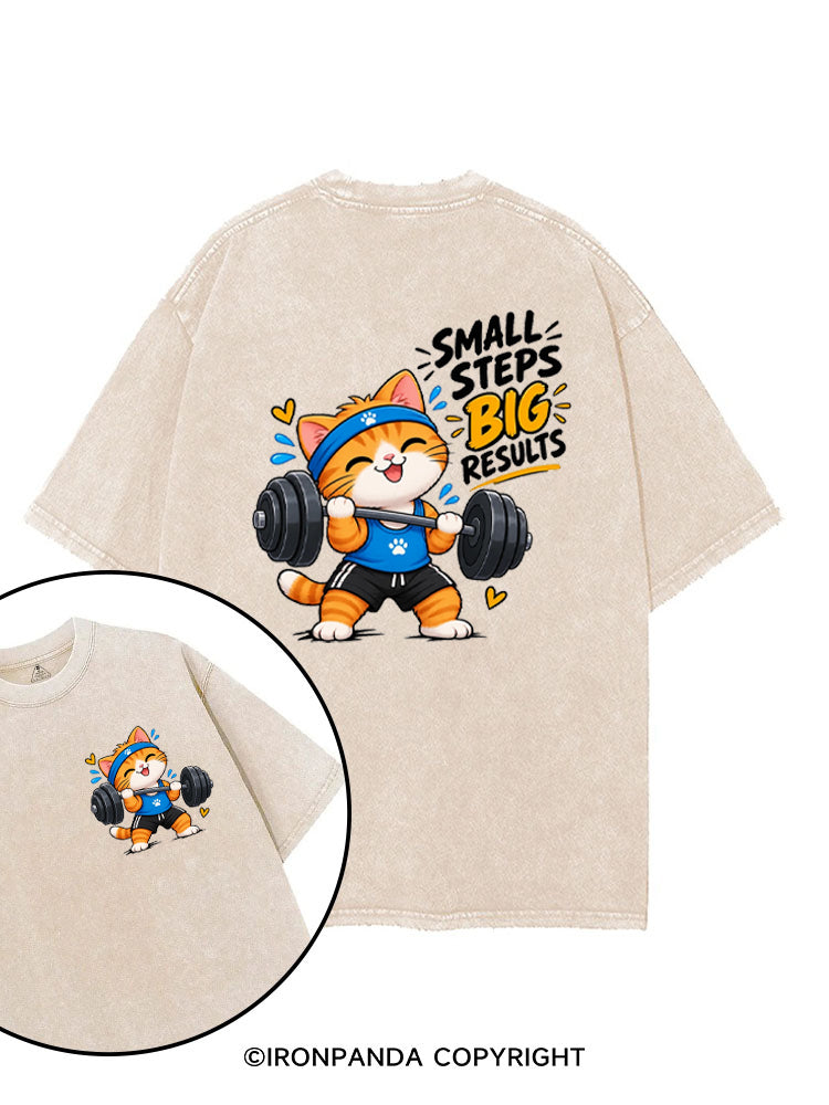 Small Steps Big Results Cute Cat Motivation printed Gym Shirt