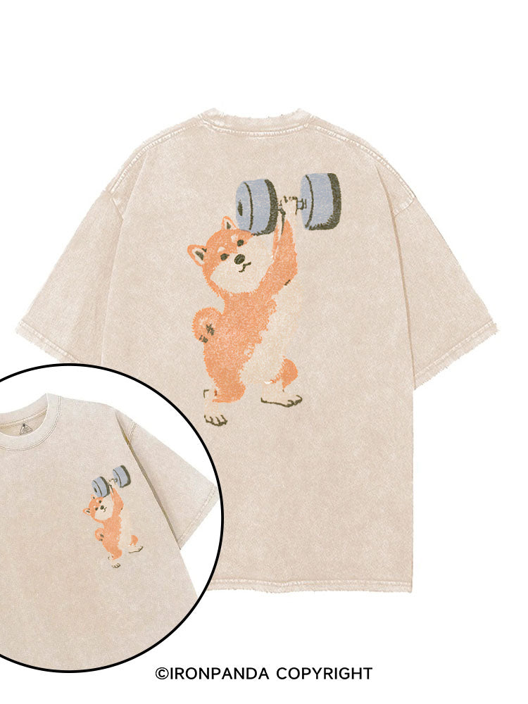 STRONG SHIBA INU LIFTING WEIGHTS printed Gym Shirt