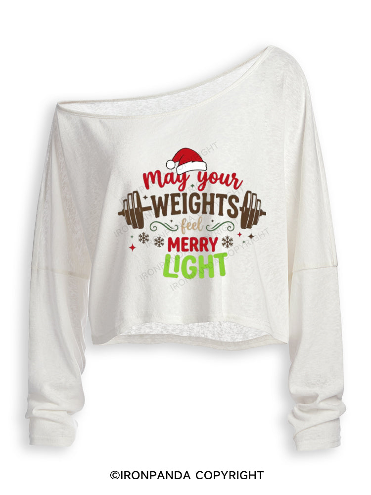 May Your Weights Feel Merry Light Off Shoulder Long Sleeve Crop Top