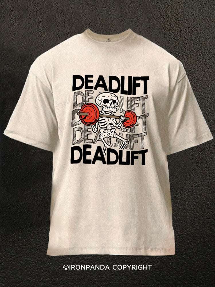 Skeleton Deadlift Funny Halloween Washed Gym Shirt