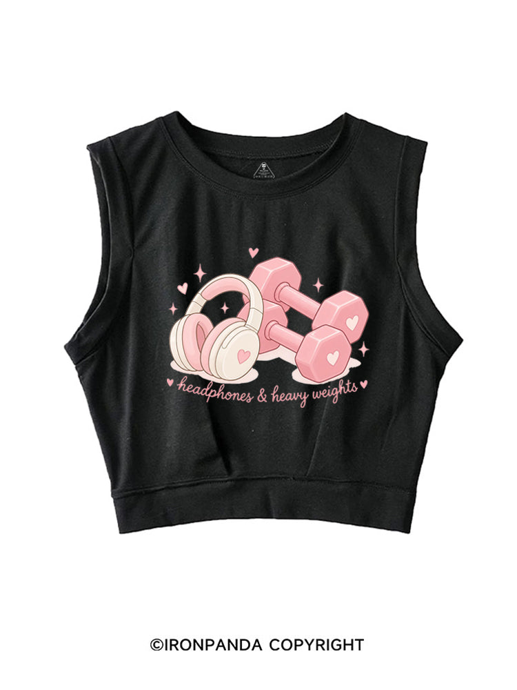 HEADPHONES & HEAVY WEIGHTS SLEEVELESS CROP TOPS