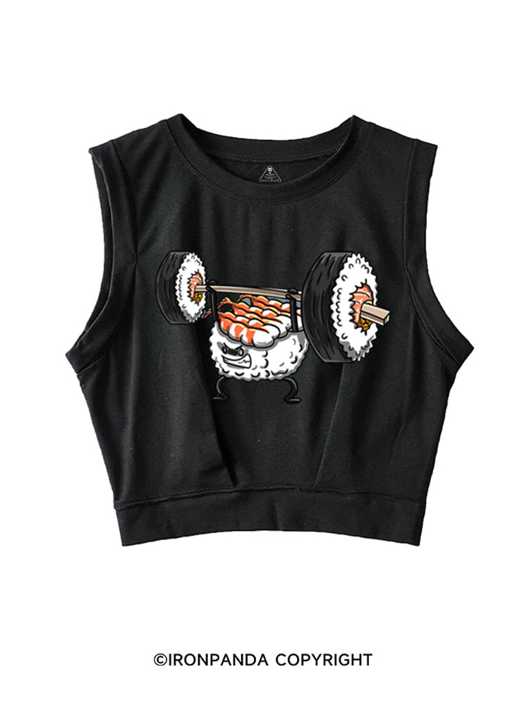 Weightlifting Sushi Funny SLEEVELESS CROP TOPS