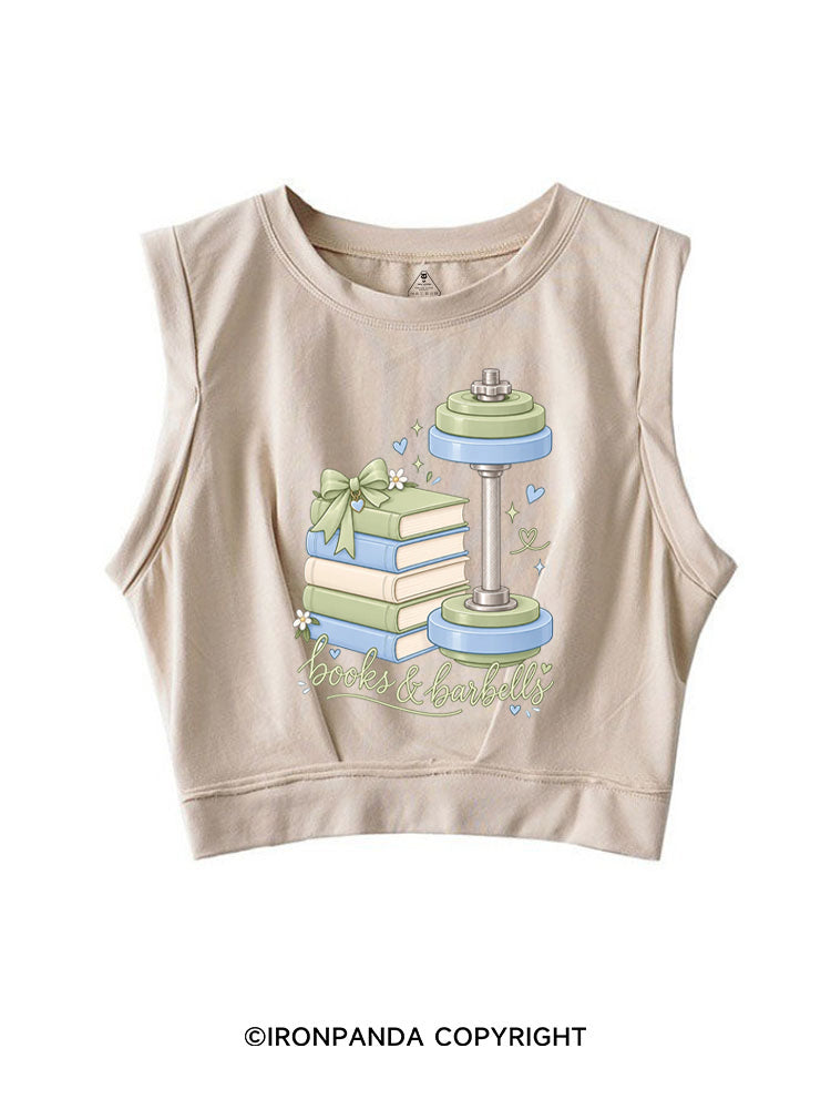 BOOKS & BARBELLS BOOKISH GYM LOVER SLEEVELESS CROP TOPS