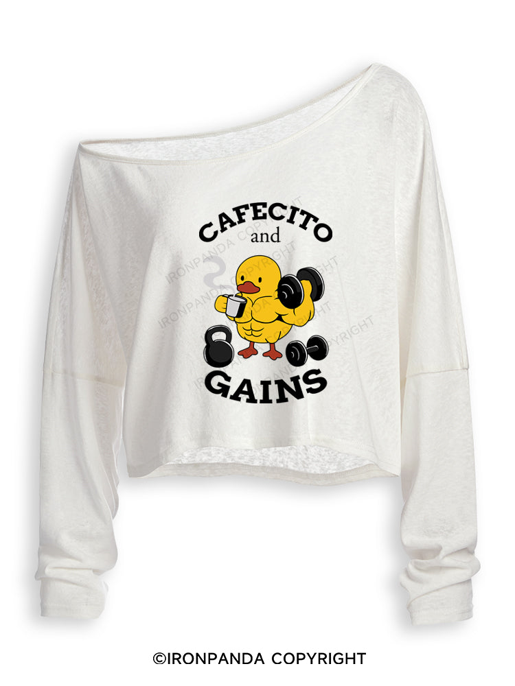 CAFECITO AND GAINS Off Shoulder Long Sleeve Crop Top