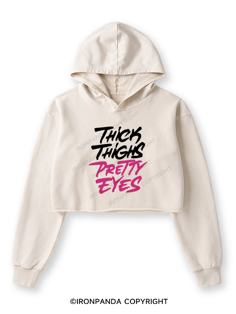 THICK THIGHS PRETTY EYES Washed Crop Hoodie