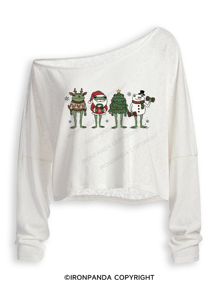 JOLLY FIT FROG SQUAD Off Shoulder Long Sleeve Crop Top