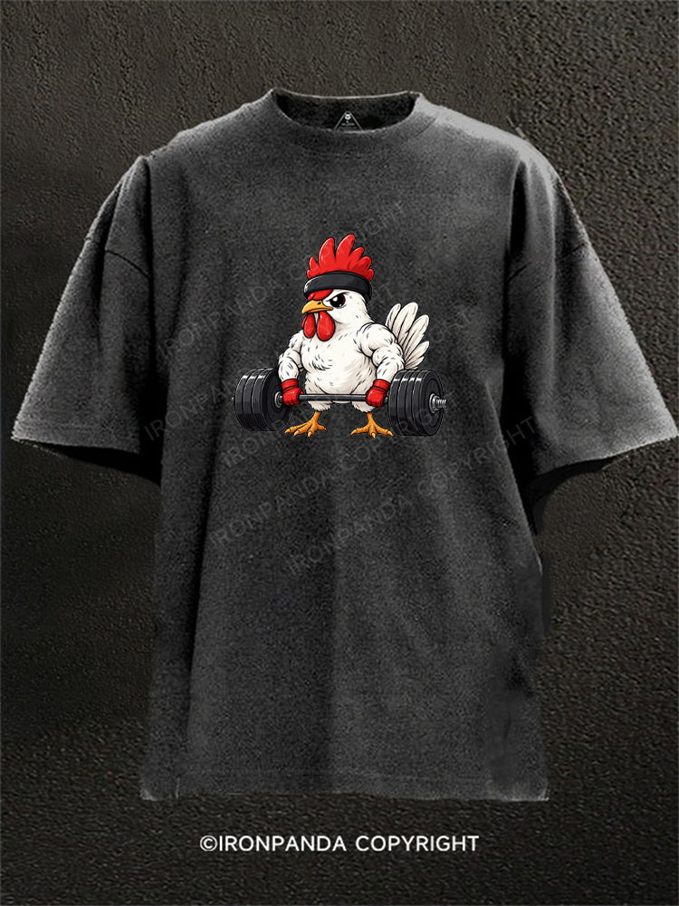 Buff Rooster Weightlifting Funny Chicken Washed Gym Shirt