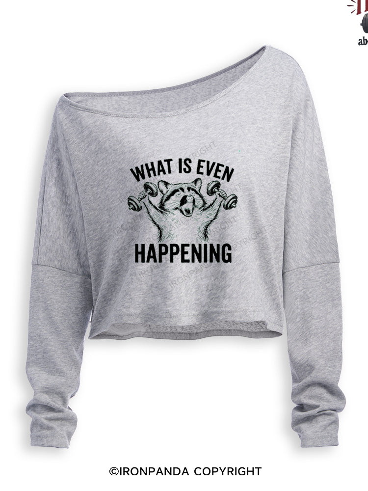 What Is Even Happening Raccoon Off Shoulder Long Sleeve Crop Top