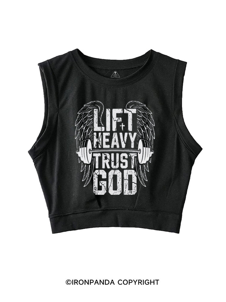LIFT HEAVY TRUST GOD SLEEVELESS CROP TOPS