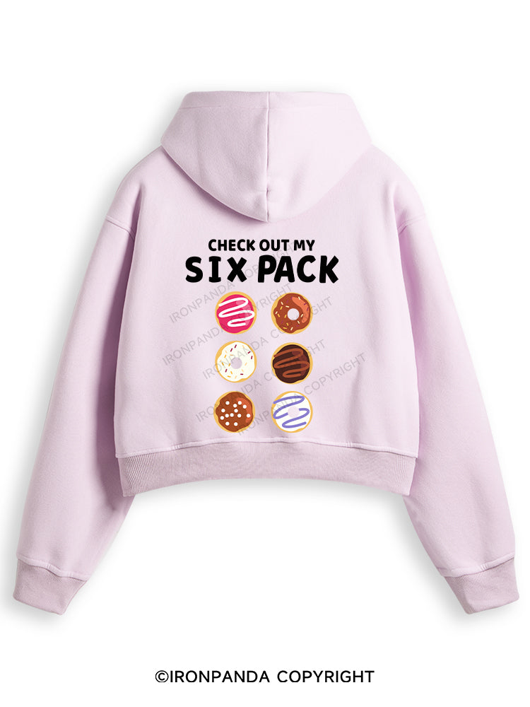 CHECK OUT MY SIX PACK Fleece Crop Zip Up Hoodie