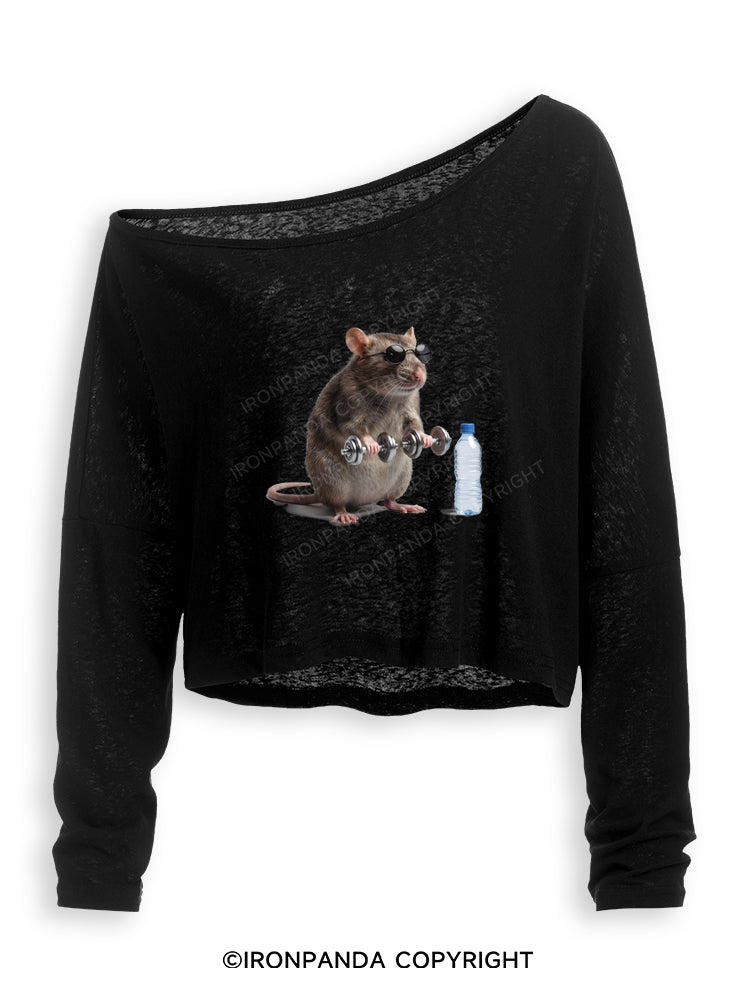 Funny Gym Rat Off Shoulder Long Sleeve Crop Top