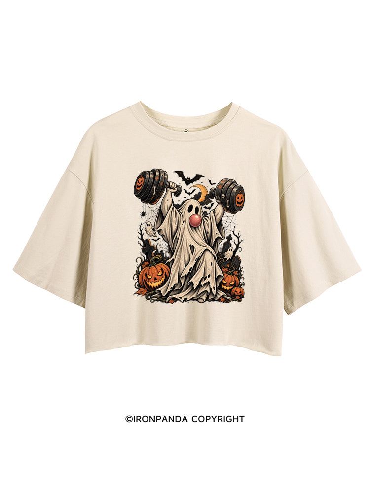 VINTAGE GHOST GYM WEIGHTLIFTING CROP TOPS