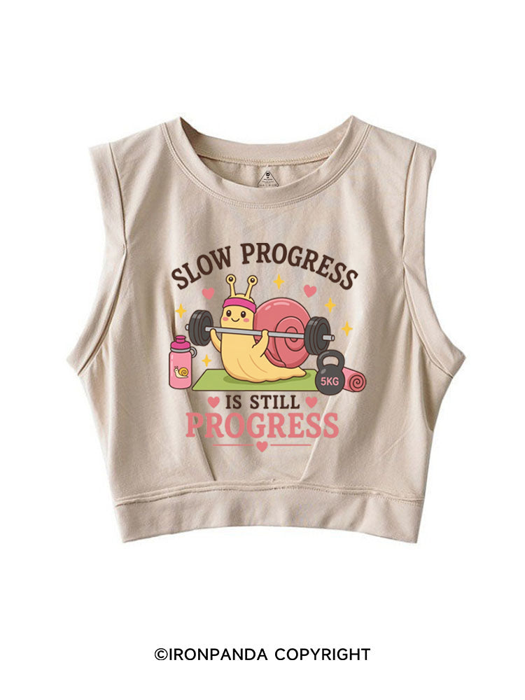 LOW PROGRESS IS STILL PROGRESS CUTE GYM SNAIL SLEEVELESS CROP TOPS