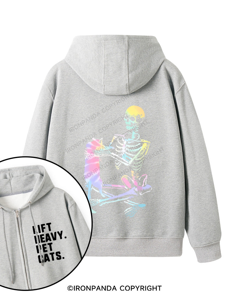 LIFT HEAVY. PET CATS Double-Sided Printed Fleece Zip Up Hoodie