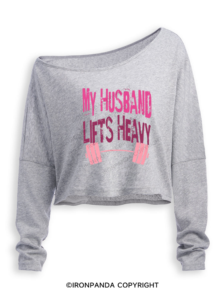 MY HUSBAND LIFTS HEAVY Off Shoulder Long Sleeve Crop Top